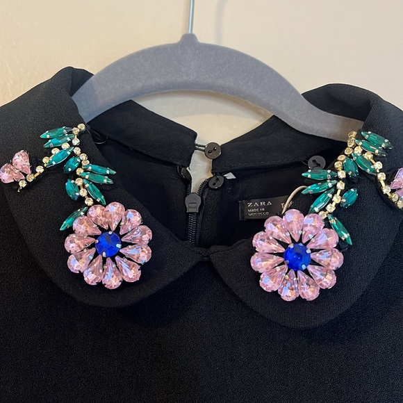 NWT Zara Bejeweled Detachable Collar Black Fitted Dress Large - Picture 6 of 9